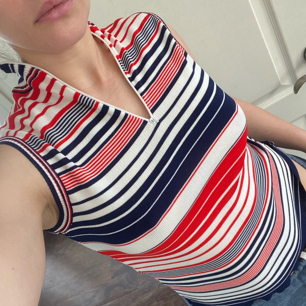Thrifted Horizontal Striped Mockneck Top size M in red, white & blue